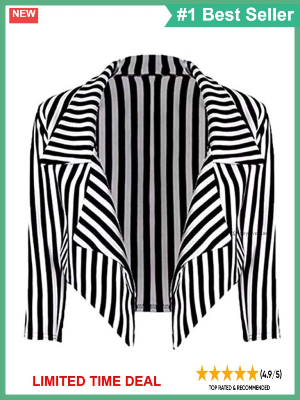 Women's Striped Waterfall Cropped Blazer Jacket 3/4 Sleeve Open Front